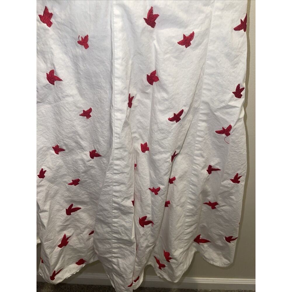 Eshakti Size L 14 Red White Stripe Bird Dress Full Flare Skirt Sleeveless Pocket - Picture 5 of 15